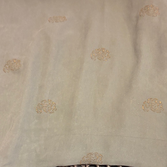 A Brod Chic Gold Paisley Print and Purple Women's Scarf with Perfect Fringe - Picture 5 of 8